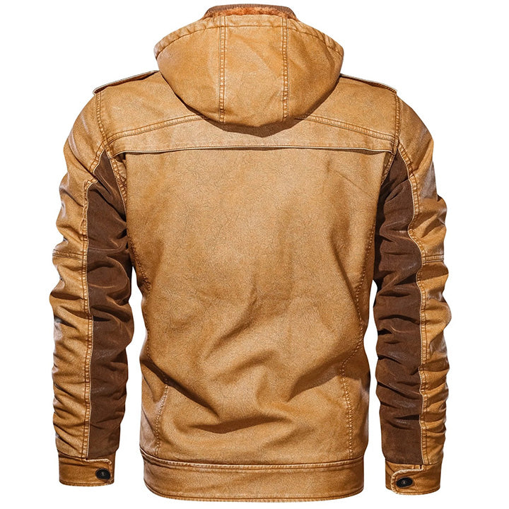 Veste Cuir Homme Noire Taille M PU Avec Capuche Amovible 1