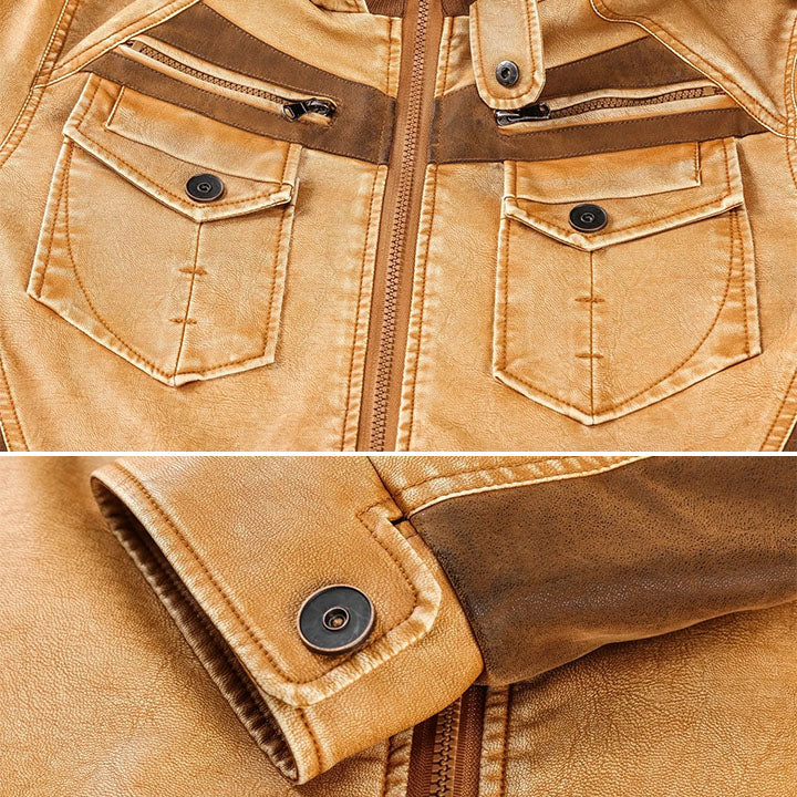 Veste Cuir Homme Noire Taille M PU Avec Capuche Amovible 2