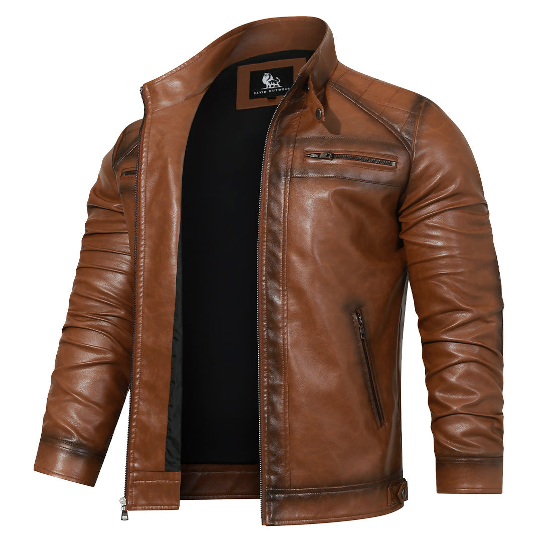 Veste en cuir homme noire taille M PU avec broderies artisanales et poches zippées 0