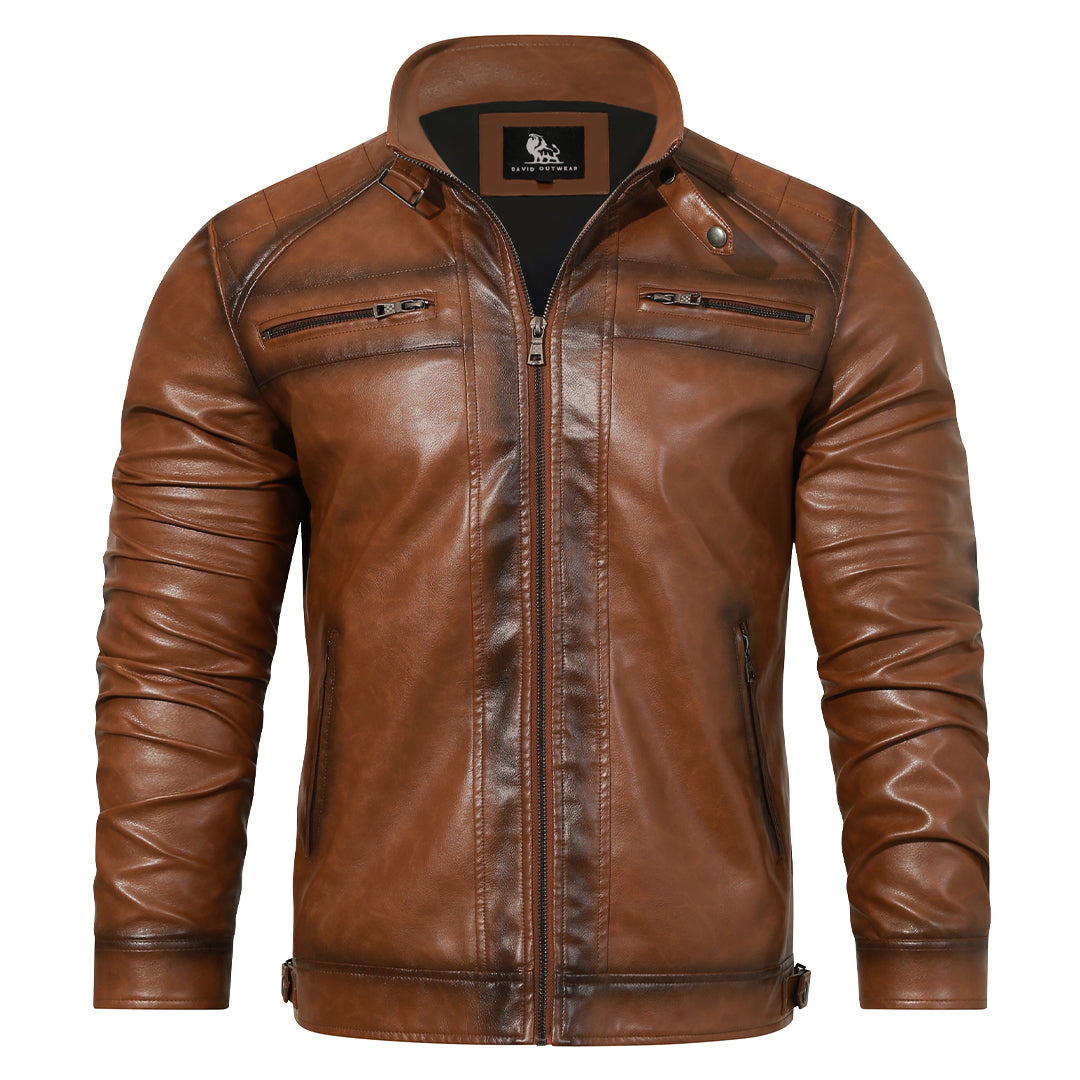 Veste en cuir homme noire taille M PU avec broderies artisanales et poches zippées 1