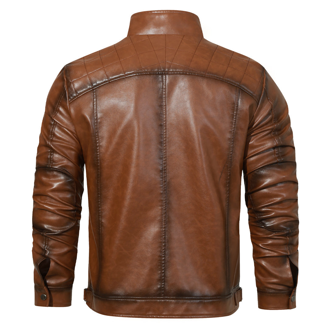 Veste en cuir homme noire taille M PU avec broderies artisanales et poches zippées 2