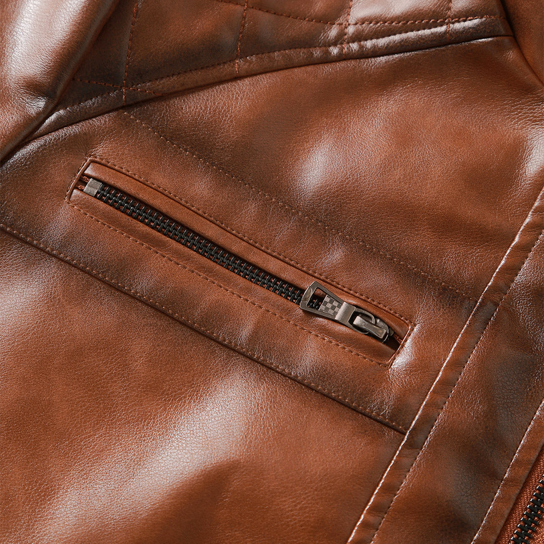 Veste en cuir homme noire taille M PU avec broderies artisanales et poches zippées 4
